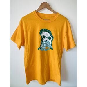 Pilgrim Surf Supply T Shirt Medium Yellow Organic Cotton Deep Thinker New Weird